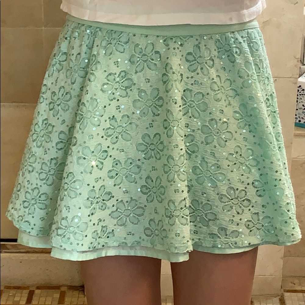 Mint-Green Flower Patterned Skirt